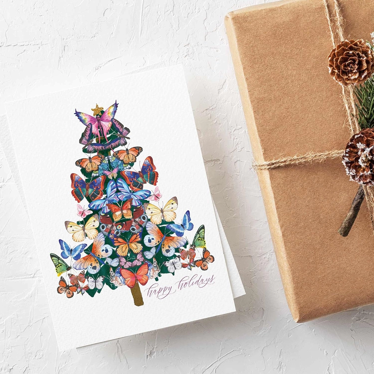24 Butterfly Chrsitmas Tree Cards in a Colorful Menagarie   Envelopes