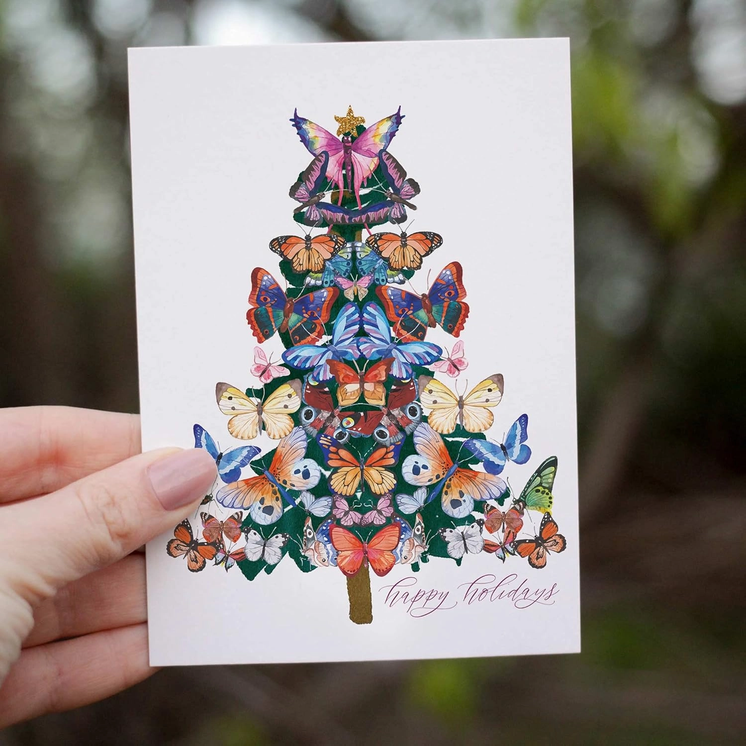 24 Butterfly Chrsitmas Tree Cards in a Colorful Menagarie   Envelopes