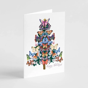 24 Butterfly Chrsitmas Tree Cards in a Colorful Menagarie   Envelopes
