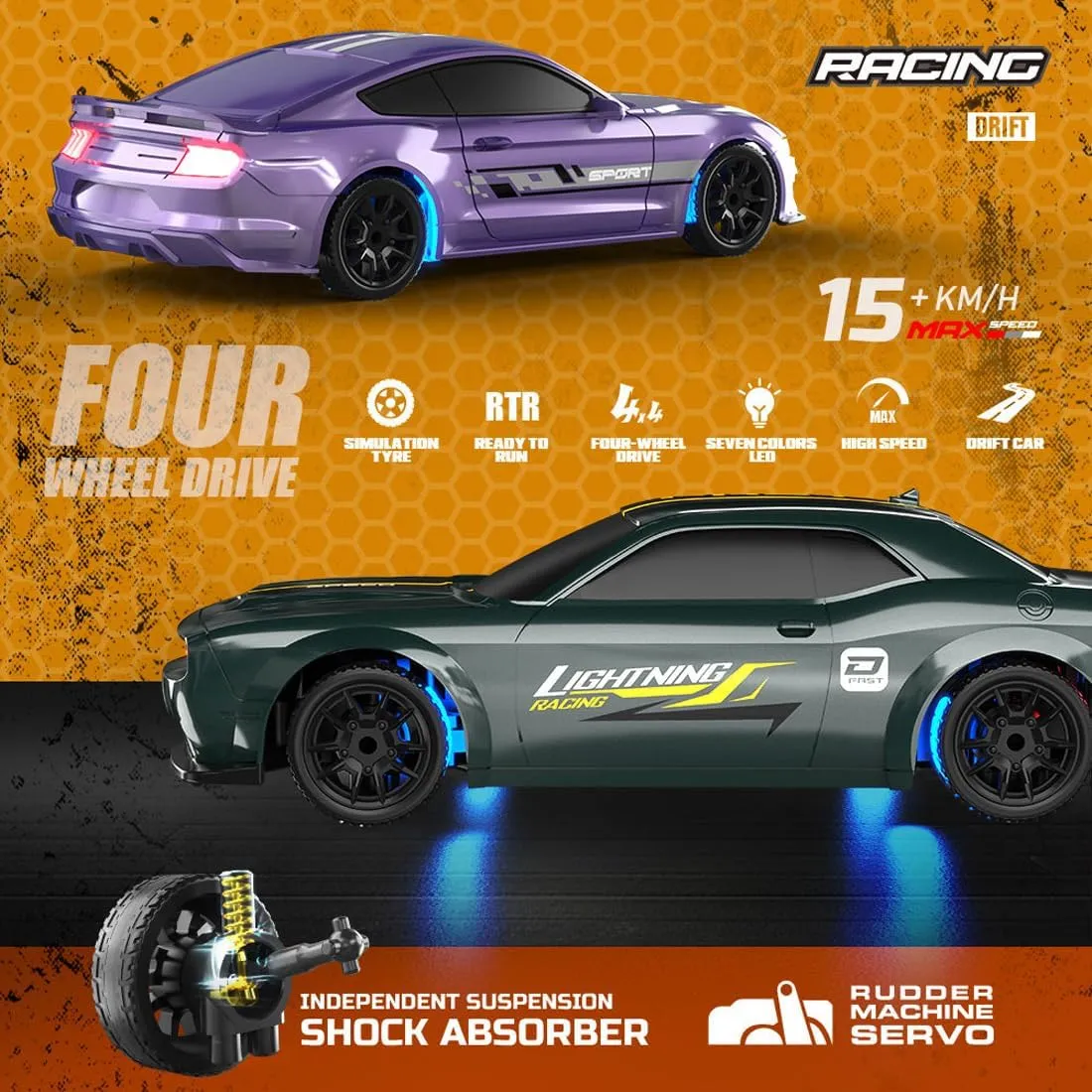 2.4GHz 4WD Fully Proportional Control RC Race Car, 1/43 Scale Mini RC Drift Car with LED Light, Gift for Teens & Adults