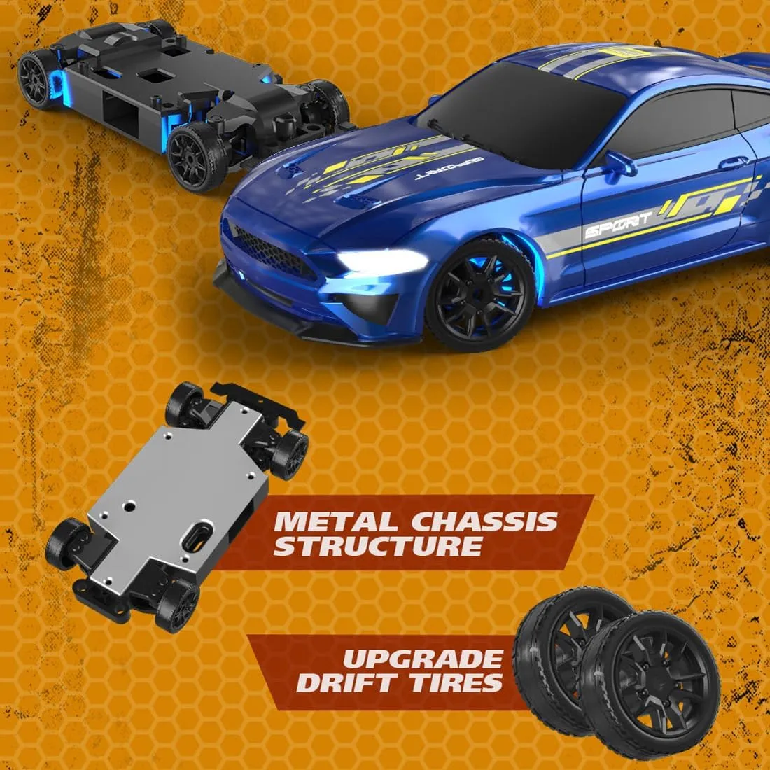 2.4GHz 4WD Fully Proportional Control RC Race Car, 1/43 Scale Mini RC Drift Car with LED Light, Gift for Teens & Adults