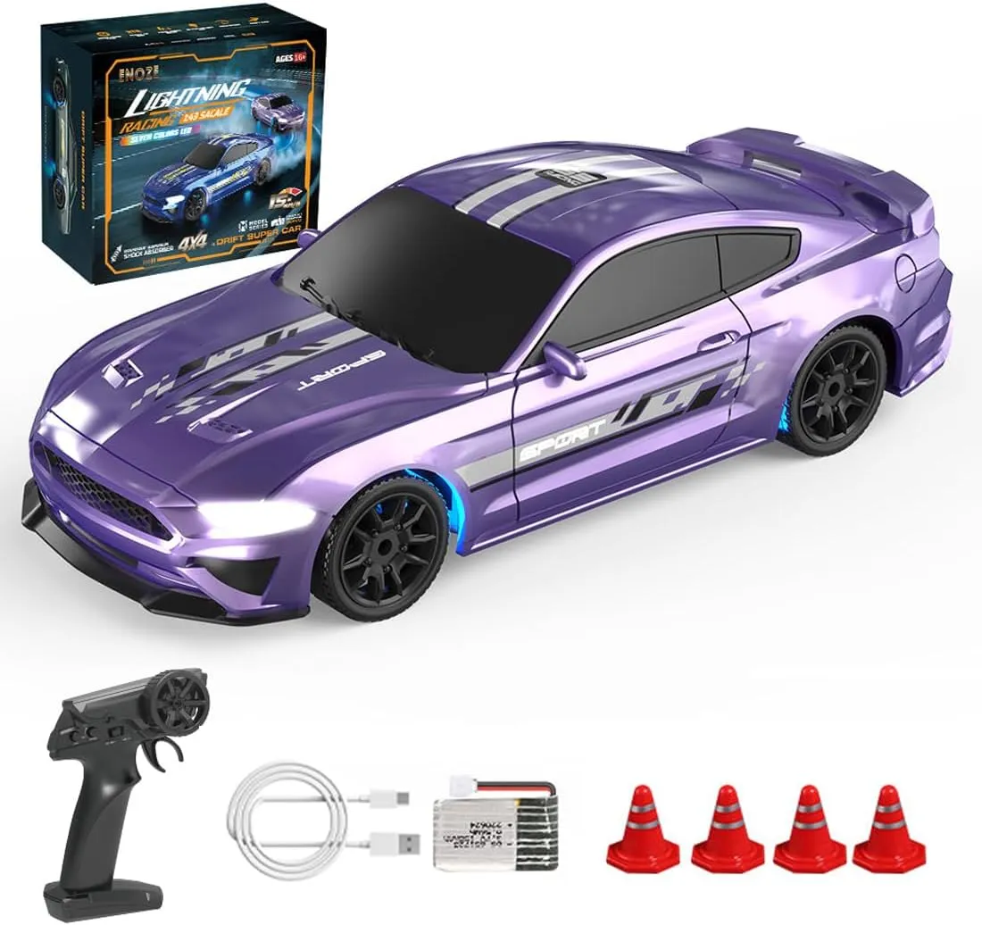 2.4GHz 4WD Fully Proportional Control RC Race Car, 1/43 Scale Mini RC Drift Car with LED Light, Gift for Teens & Adults
