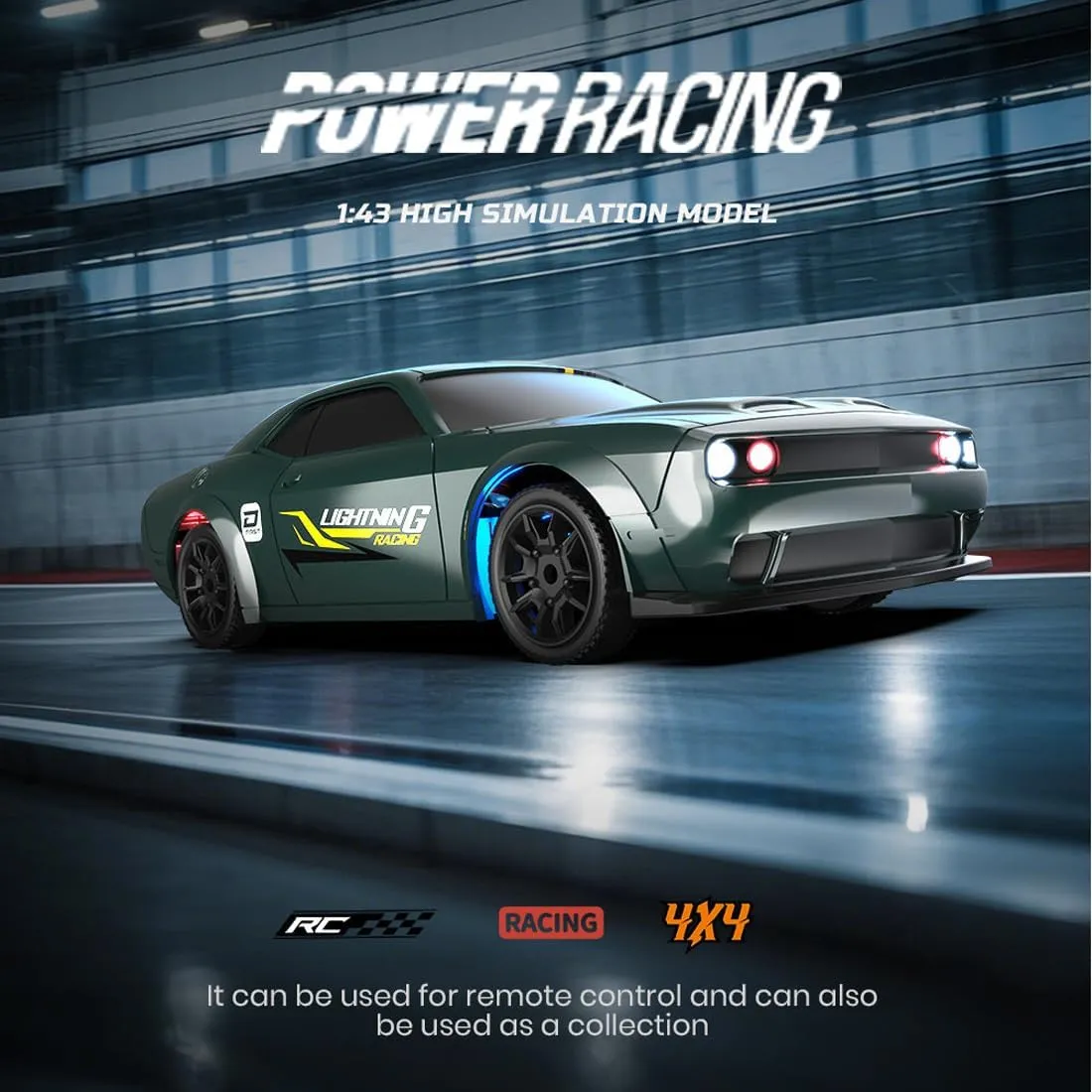 2.4GHz 4WD Fully Proportional Control RC Race Car, 1/43 Scale Mini RC Drift Car with LED Light, Gift for Teens & Adults