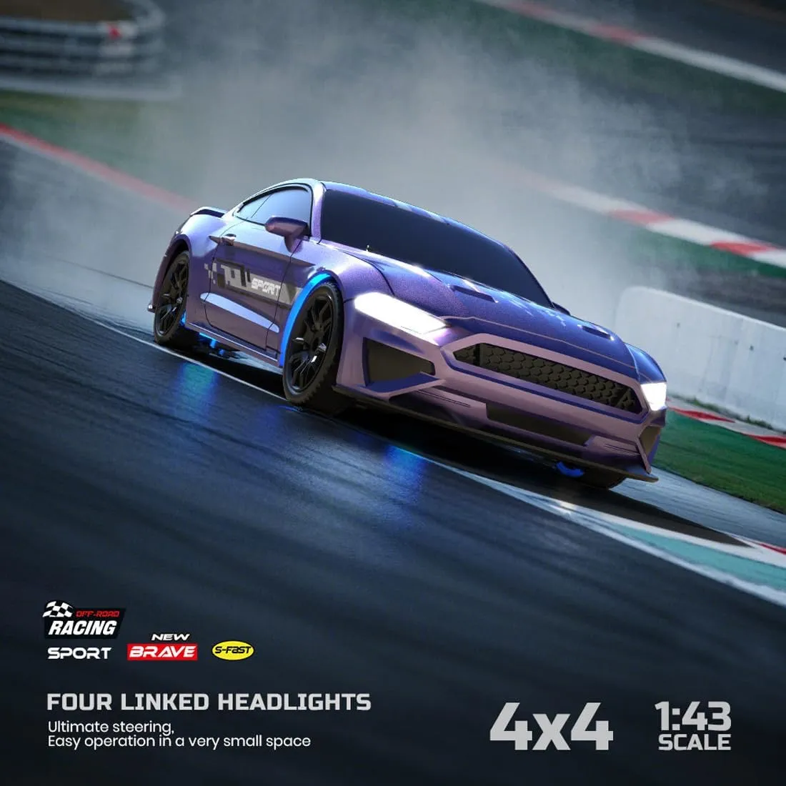 2.4GHz 4WD Fully Proportional Control RC Race Car, 1/43 Scale Mini RC Drift Car with LED Light, Gift for Teens & Adults