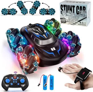 2.4GHz RC Stunt Car,4WD Double-Sided Gesture Sensing RC Cars,360°Flips Remote Control Car with Lights and Music for Boys Kids Birthday Gifts Age 6-12 Year Old (Blue