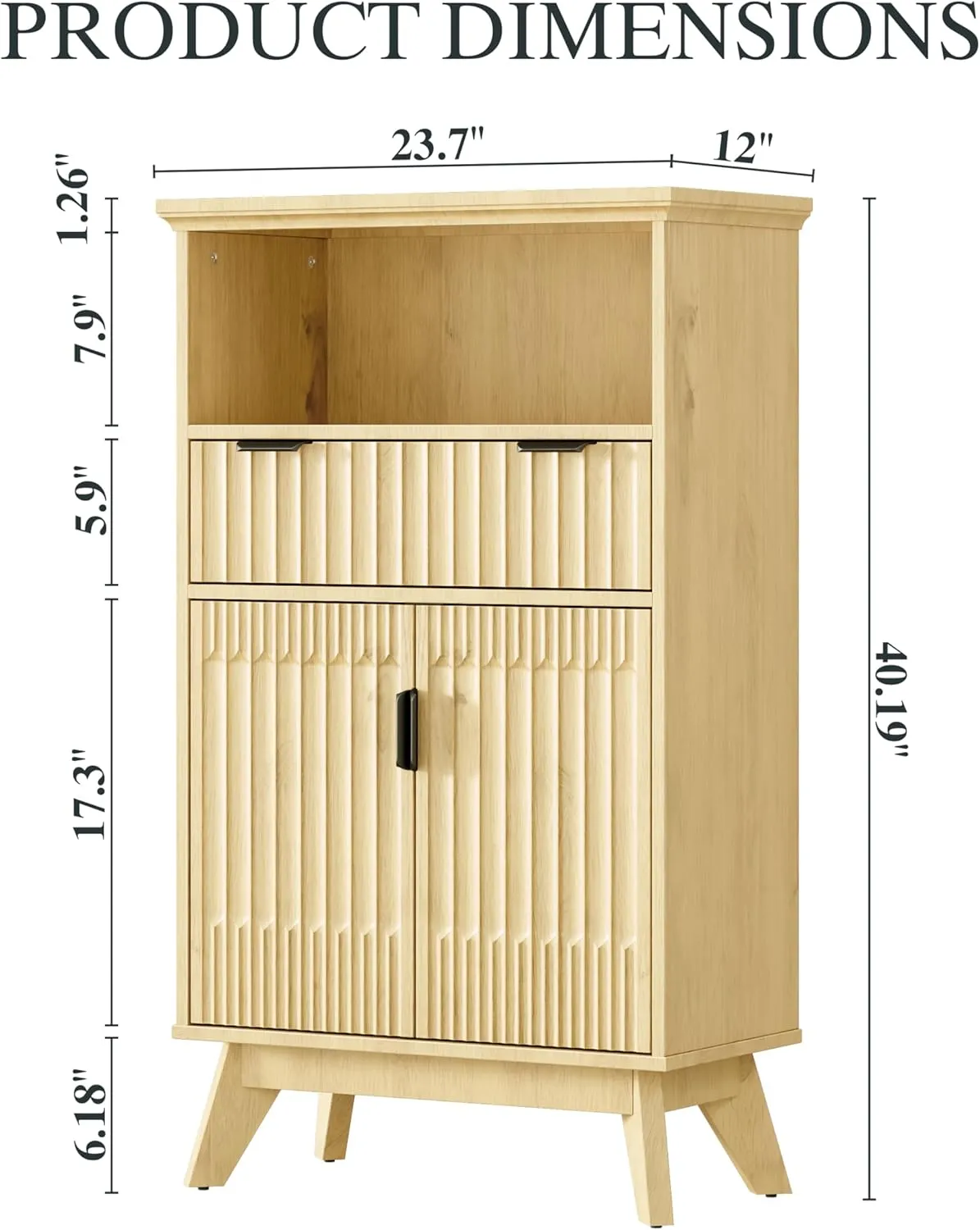 24" Wide Bathroom Floor Cabinet, Kitchen Buffet Cabinets with Adjustable Shelf, Modern Fluted Accent Cabinet Credenza for Dinning Room, Entryway, Living Room, Small Space, Hallway ﻿ (Natural Wood)