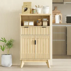24" Wide Bathroom Floor Cabinet, Kitchen Buffet Cabinets with Adjustable Shelf, Modern Fluted Accent Cabinet Credenza for Dinning Room, Entryway, Living Room, Small Space, Hallway ﻿ (Natural Wood)