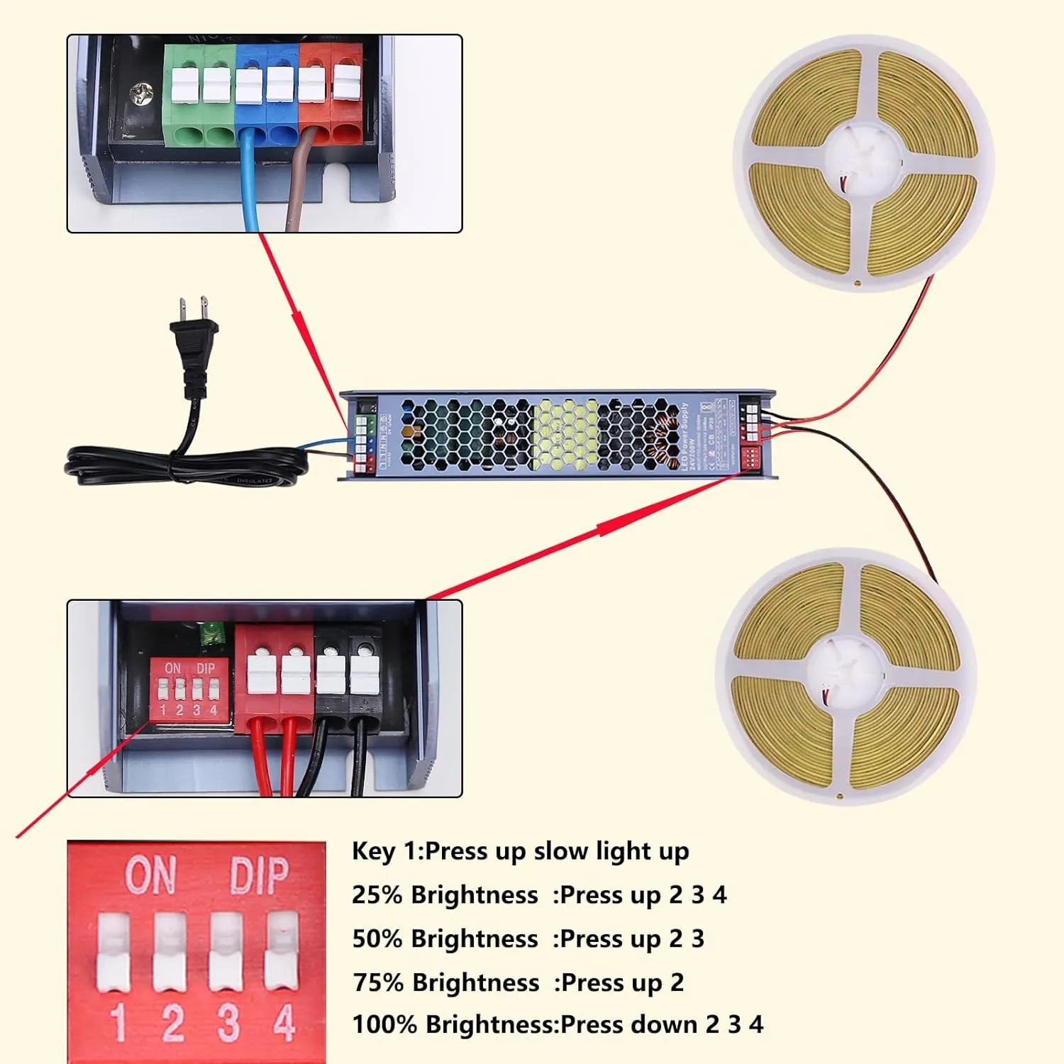 24V LED Strip Light Kit 32.8ft (2 Rolls of 16.4ft), 4000K Natural White Super Bright 24W/M 2600LM/M LED Tape Lights with Power Supply for Bedroom, Kitchen, Living Room Ceiling