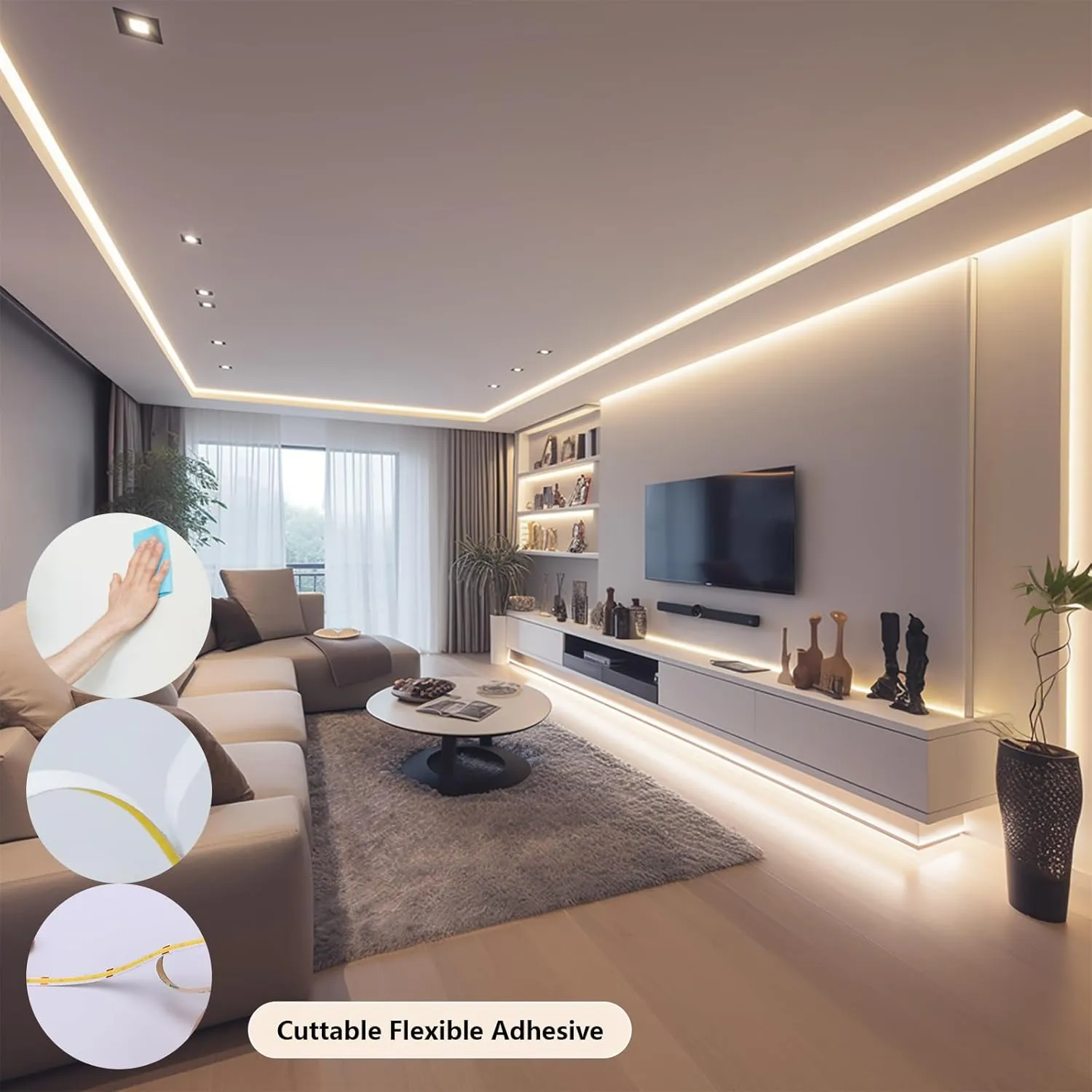 24V LED Strip Light Kit 32.8ft (2 Rolls of 16.4ft), 4000K Natural White Super Bright 24W/M 2600LM/M LED Tape Lights with Power Supply for Bedroom, Kitchen, Living Room Ceiling