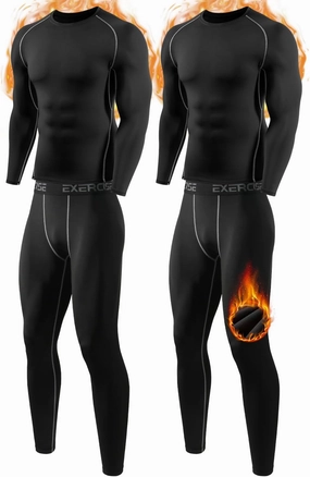 2 Pack Thermal Underwear for Men Long Johns Fleece Lined Compression Pants Base Layer Cold Weather Top Bottom