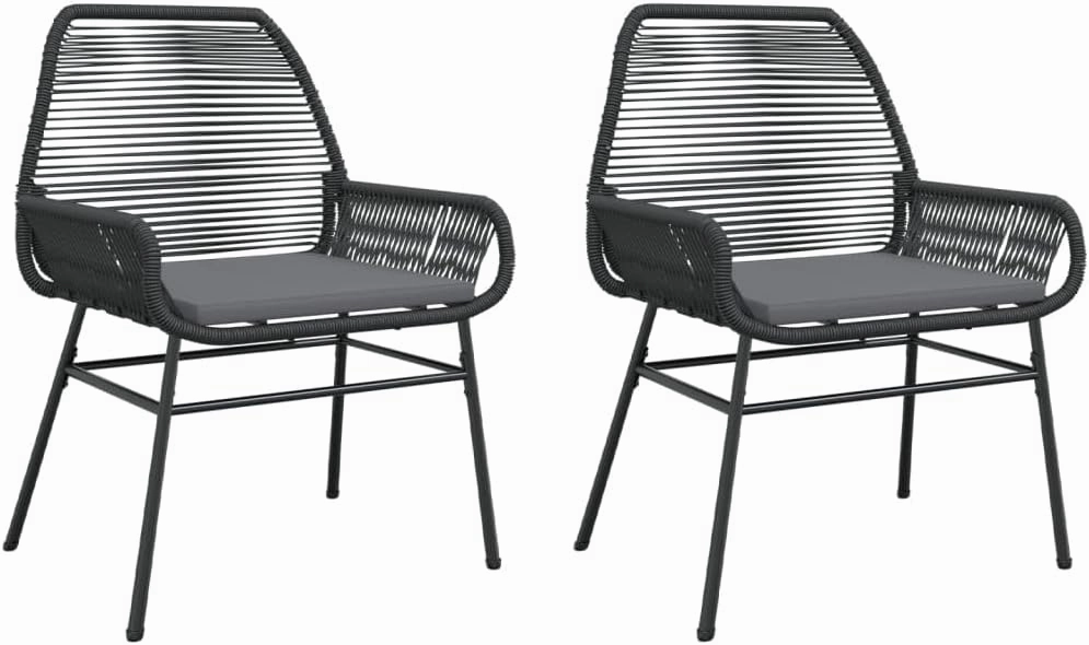 2-Piece Patio Chairs with Cushions Black PE Rattan Outdoor Furniture Set for Garden, Poolside, Backyard – Durable Steel Frame, Weather-Resistant Design