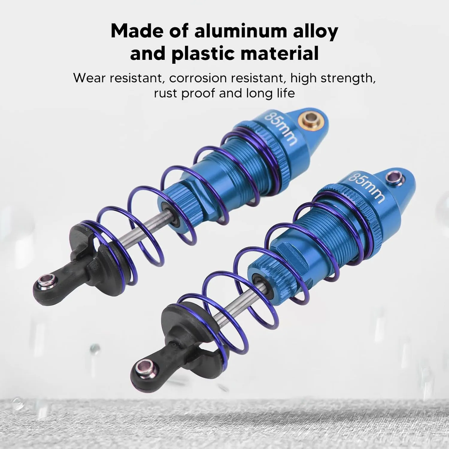 2Pcs RC Car Shock Absorber,Aluminum Alloy Adjustable 85mm RC Shock Absorber Damper,Rust Prevention RC Car Spring Damper for 1/10 RC Car(Blue)