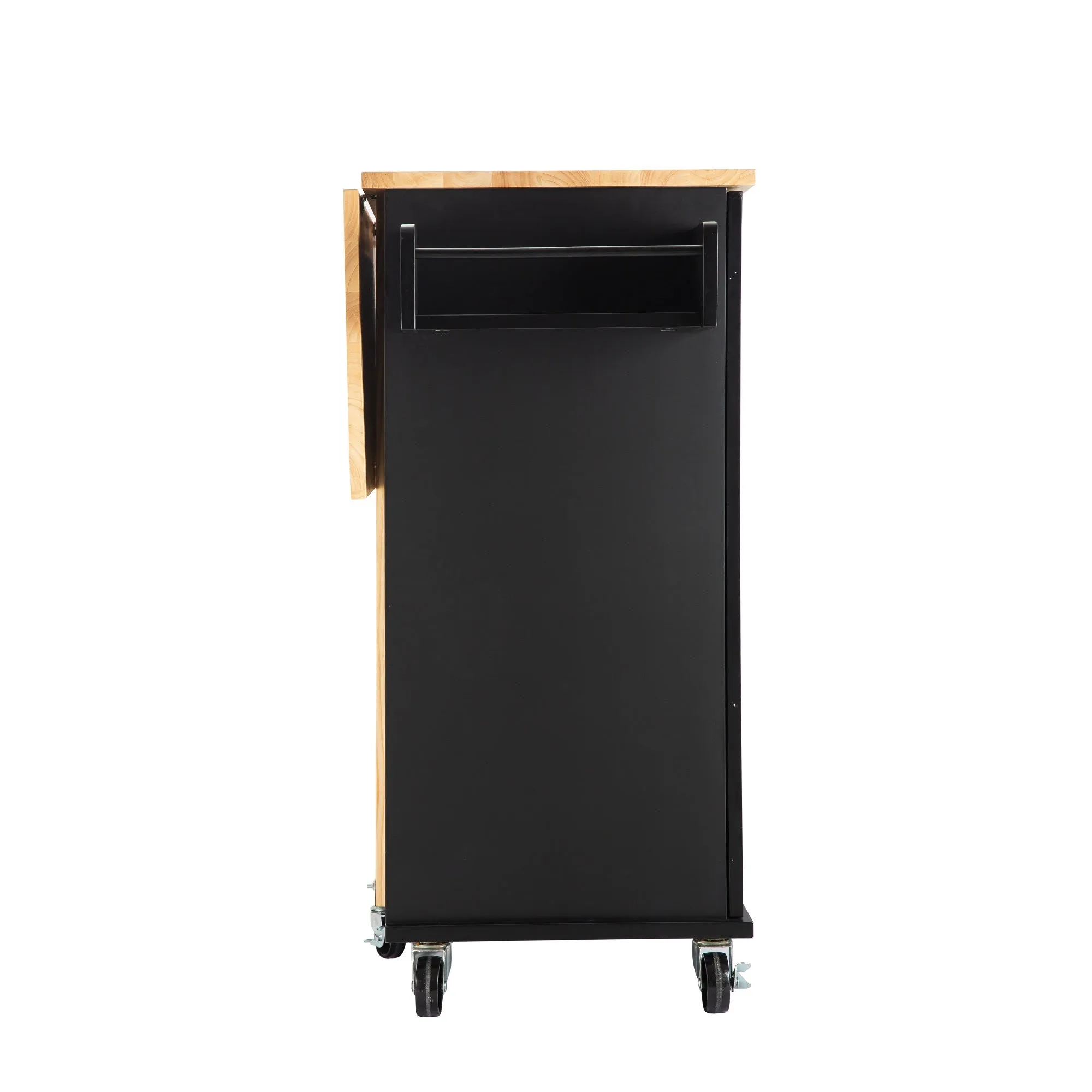 3 Drawers Rubber Wooden Top Utility Kitchen Cart with Adjustable Shelf- Black