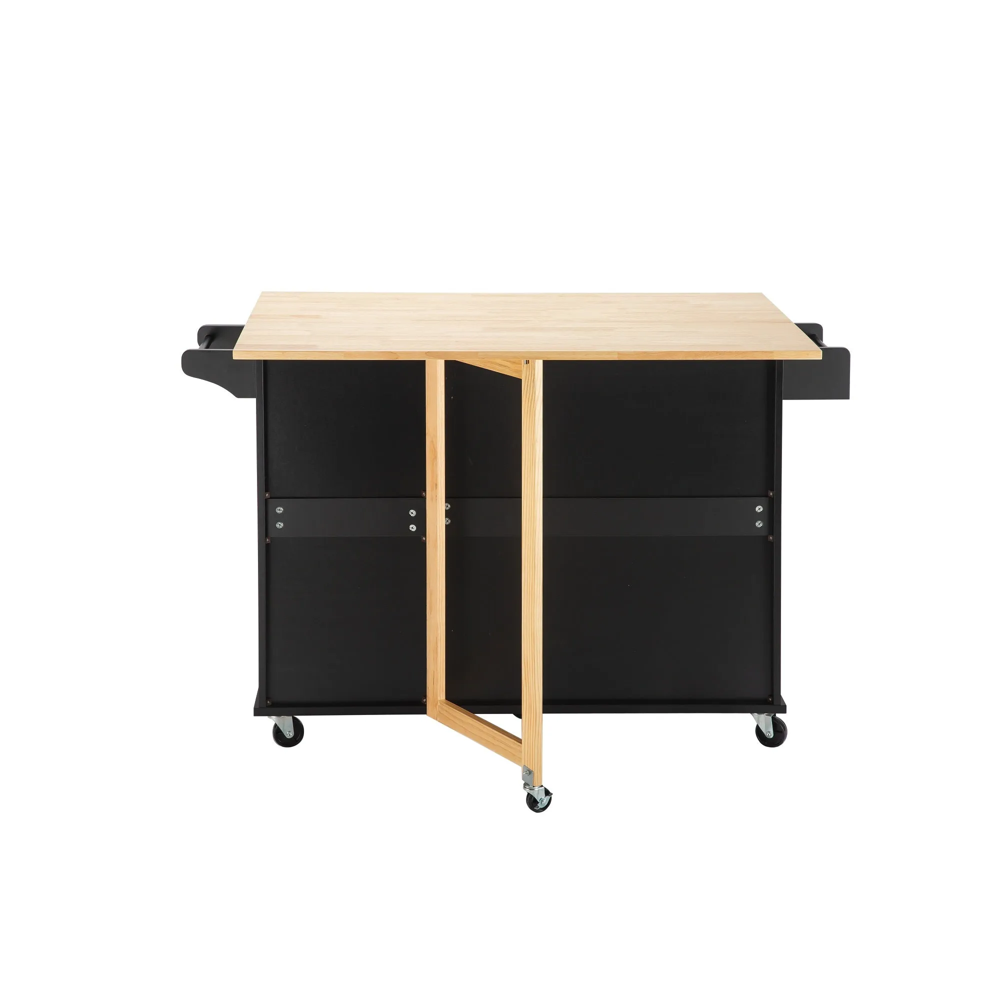 3 Drawers Rubber Wooden Top Utility Kitchen Cart with Adjustable Shelf- Black