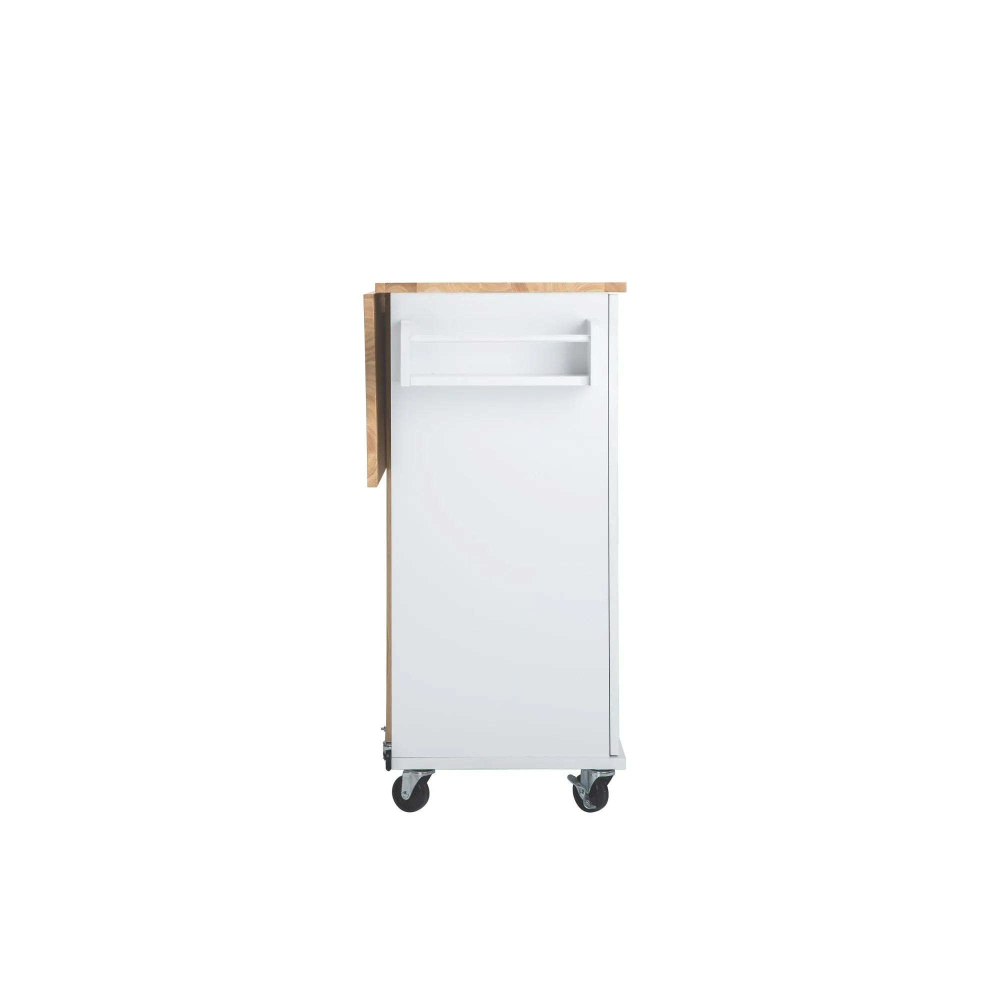 3 Drawers Rubber Wooden Top Utility Kitchen Cart with Adjustable Shelf- White