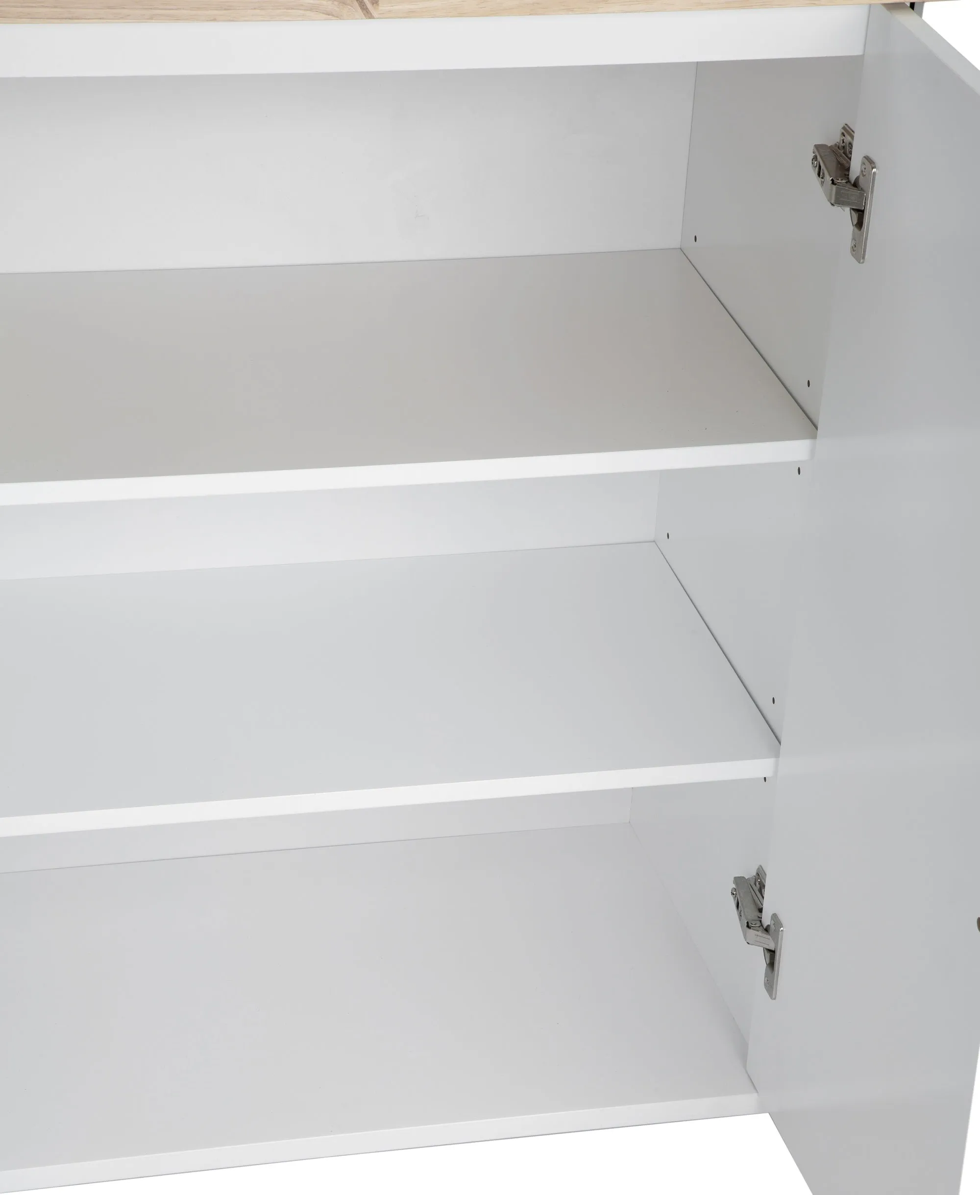 3 Drawers Rubber Wooden Top Utility Kitchen Cart with Adjustable Shelf- White