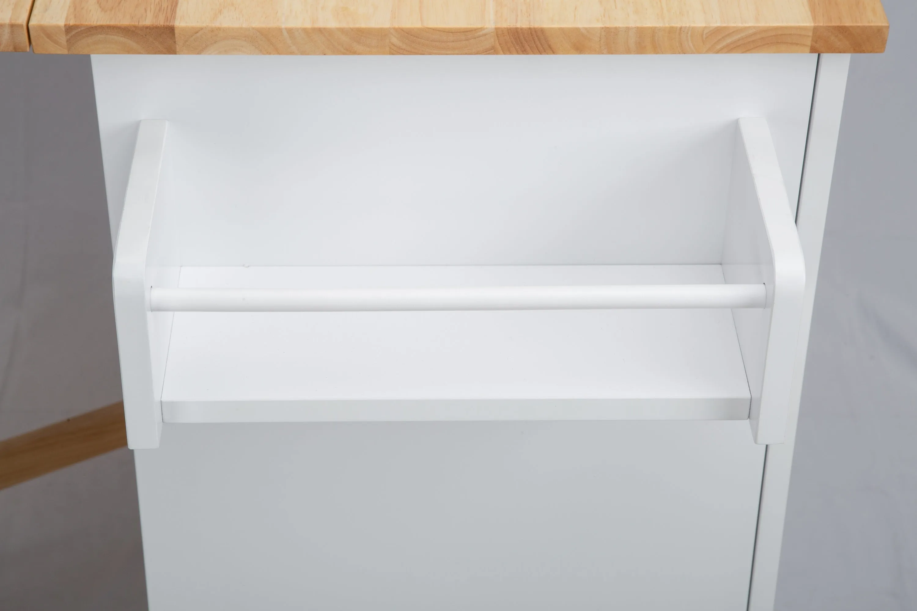 3 Drawers Rubber Wooden Top Utility Kitchen Cart with Adjustable Shelf- White