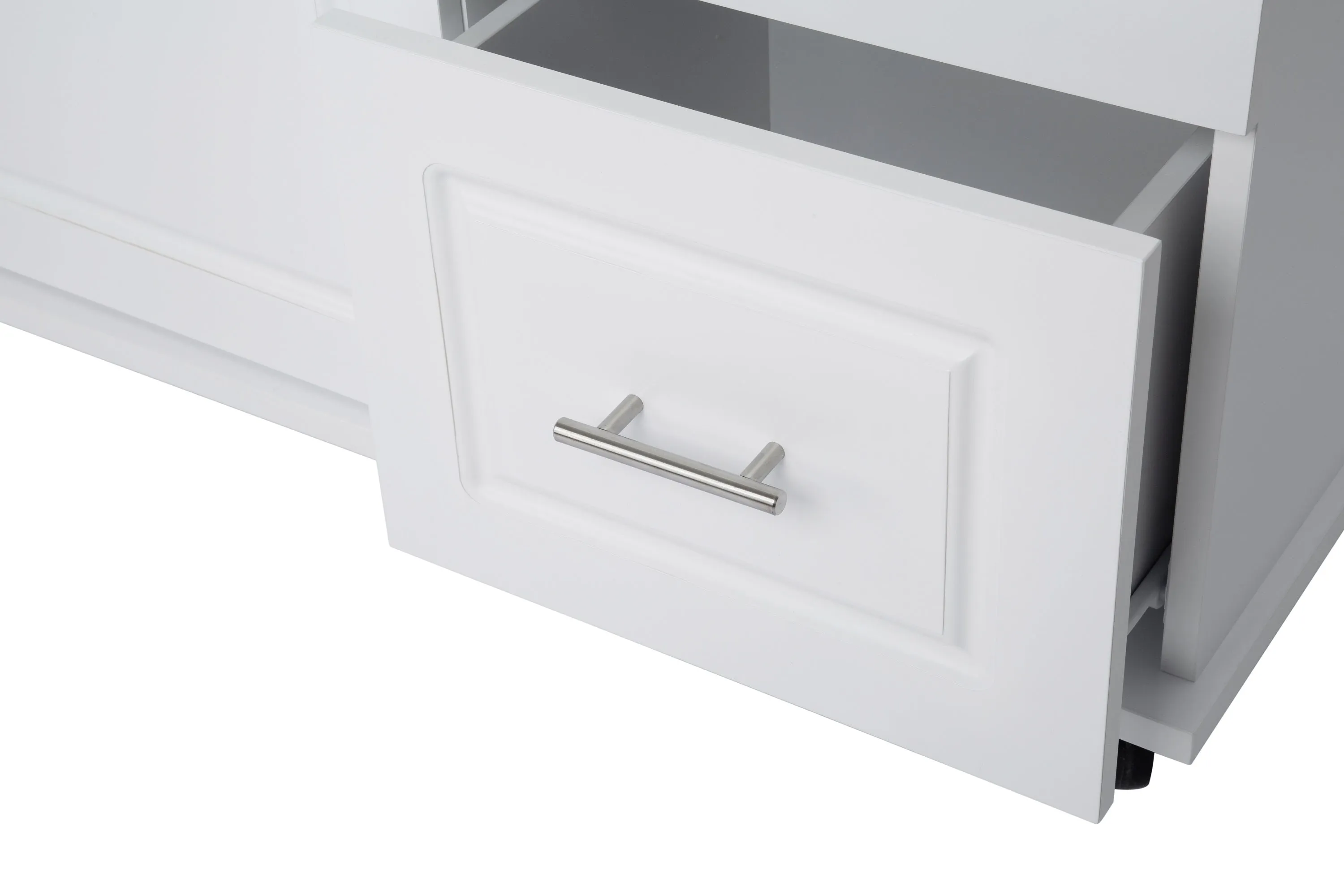 3 Drawers Rubber Wooden Top Utility Kitchen Cart with Adjustable Shelf- White