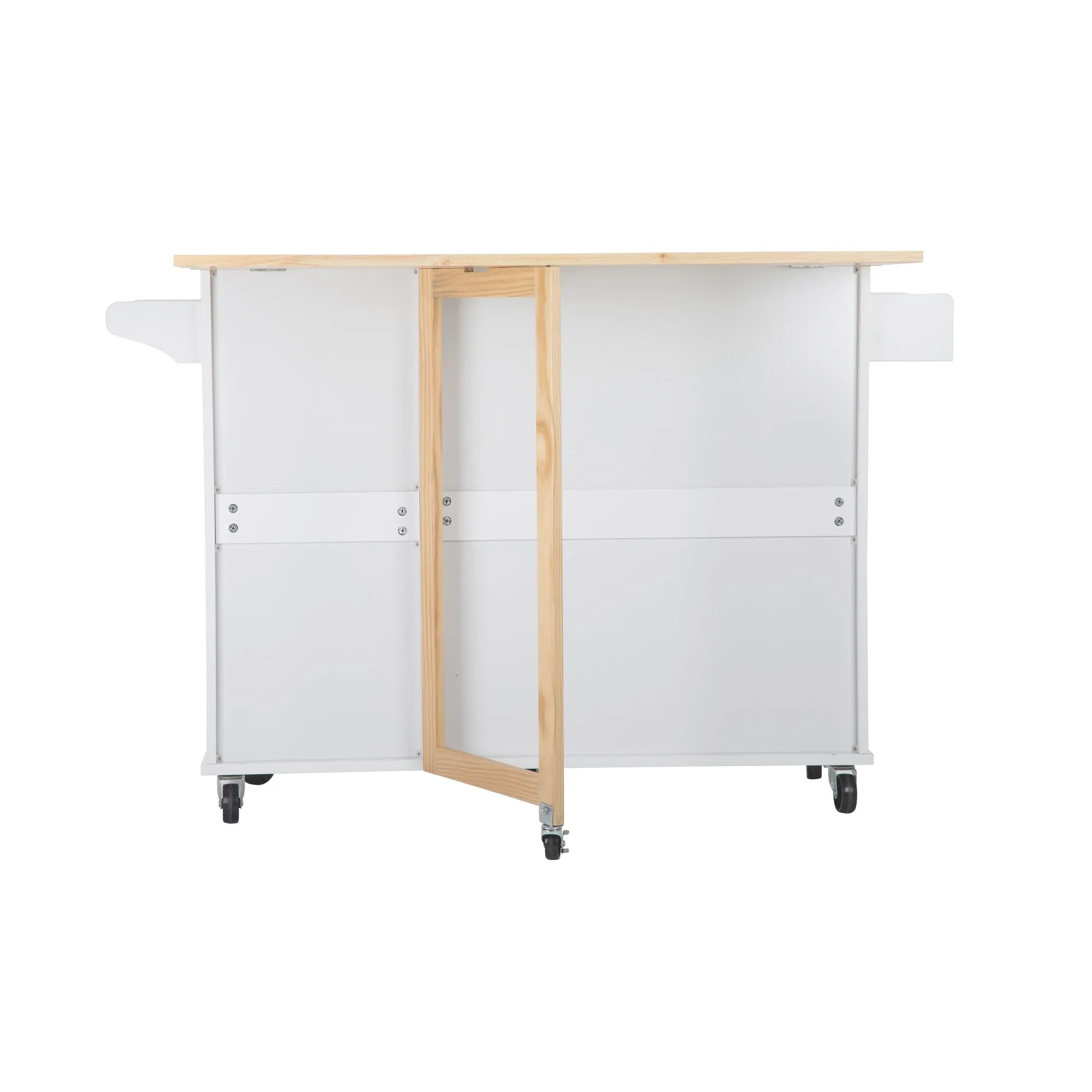 3 Drawers Rubber Wooden Top Utility Kitchen Cart with Adjustable Shelf- White