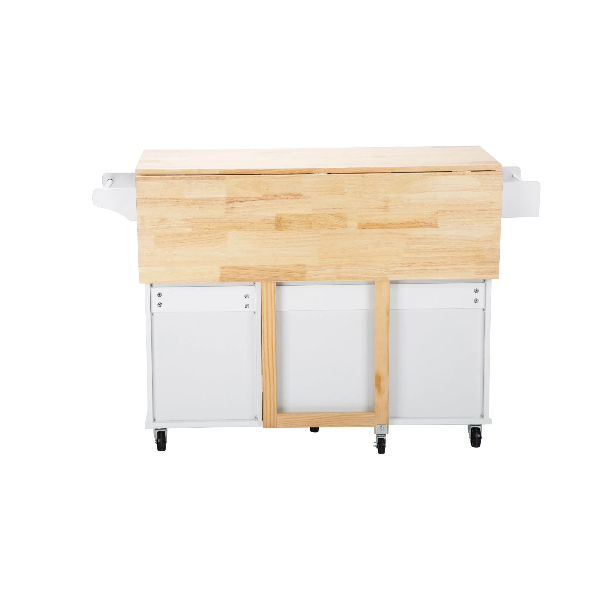 3 Drawers Rubber Wooden Top Utility Kitchen Cart with Adjustable Shelf- White