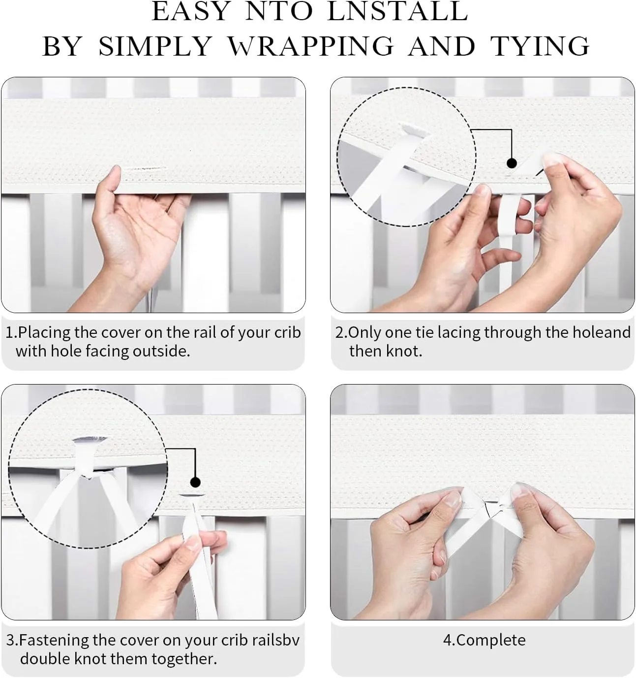 3 in 1 Crib Rail Covers for Teething,Soft Breathable Mesh Liner Anti-Collision Strip Corner Cover, Crib Teething Cover, Rail Edge Protector Strip（2025 New） (White)
