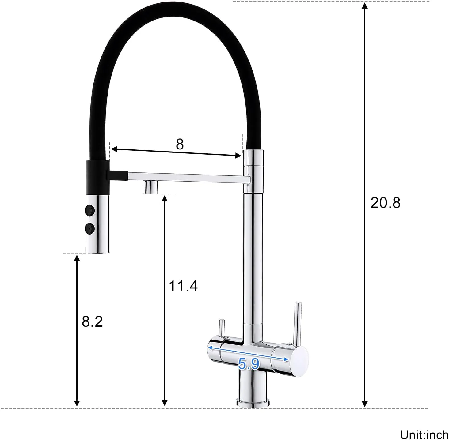 3-in-1 Kitchen Faucet with Drinking Water Filter Faucet, 3 Way Pull Down Kitchen Purifier Faucet with Sprayer Magnetic Docking for Water Filtration System, Chrome