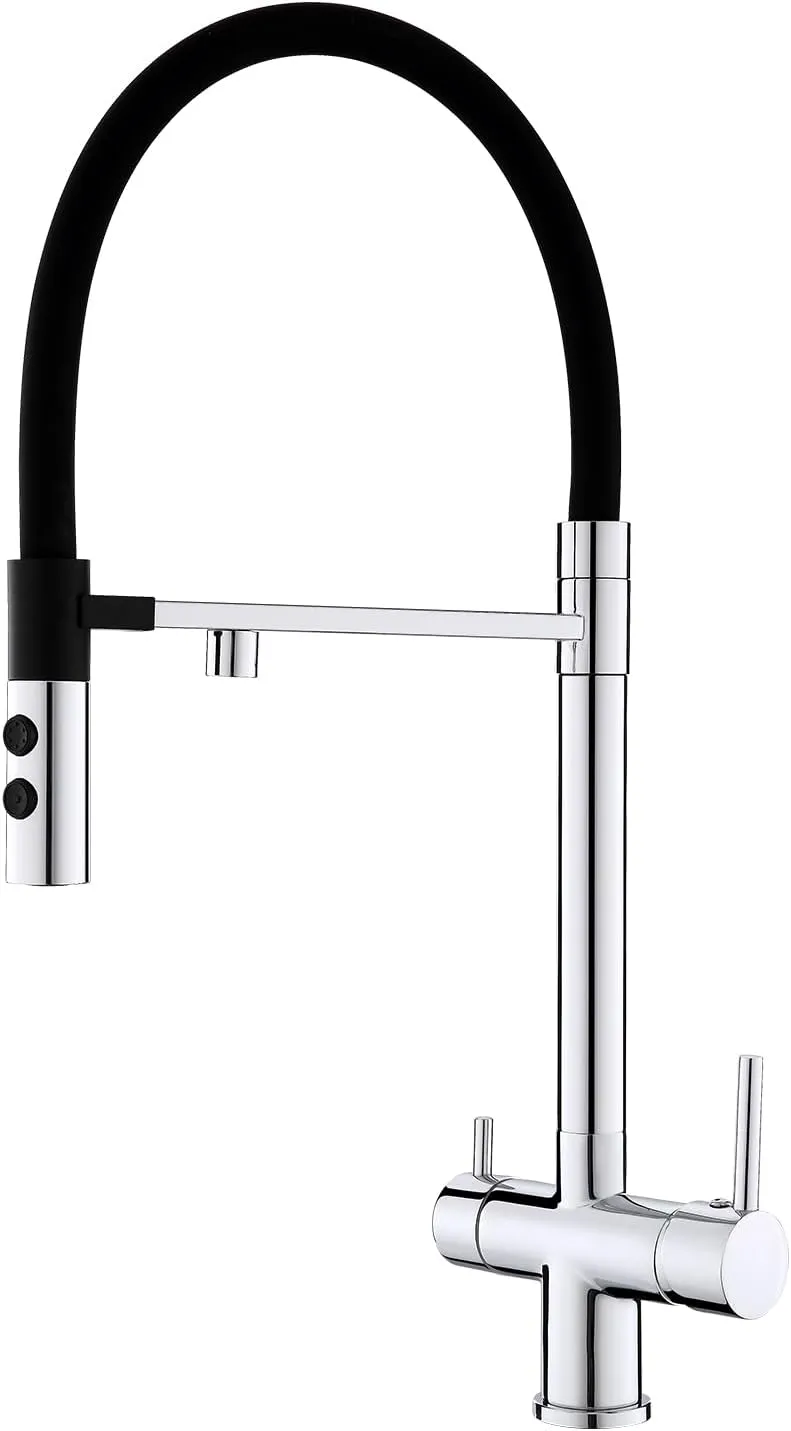 3-in-1 Kitchen Faucet with Drinking Water Filter Faucet, 3 Way Pull Down Kitchen Purifier Faucet with Sprayer Magnetic Docking for Water Filtration System, Chrome