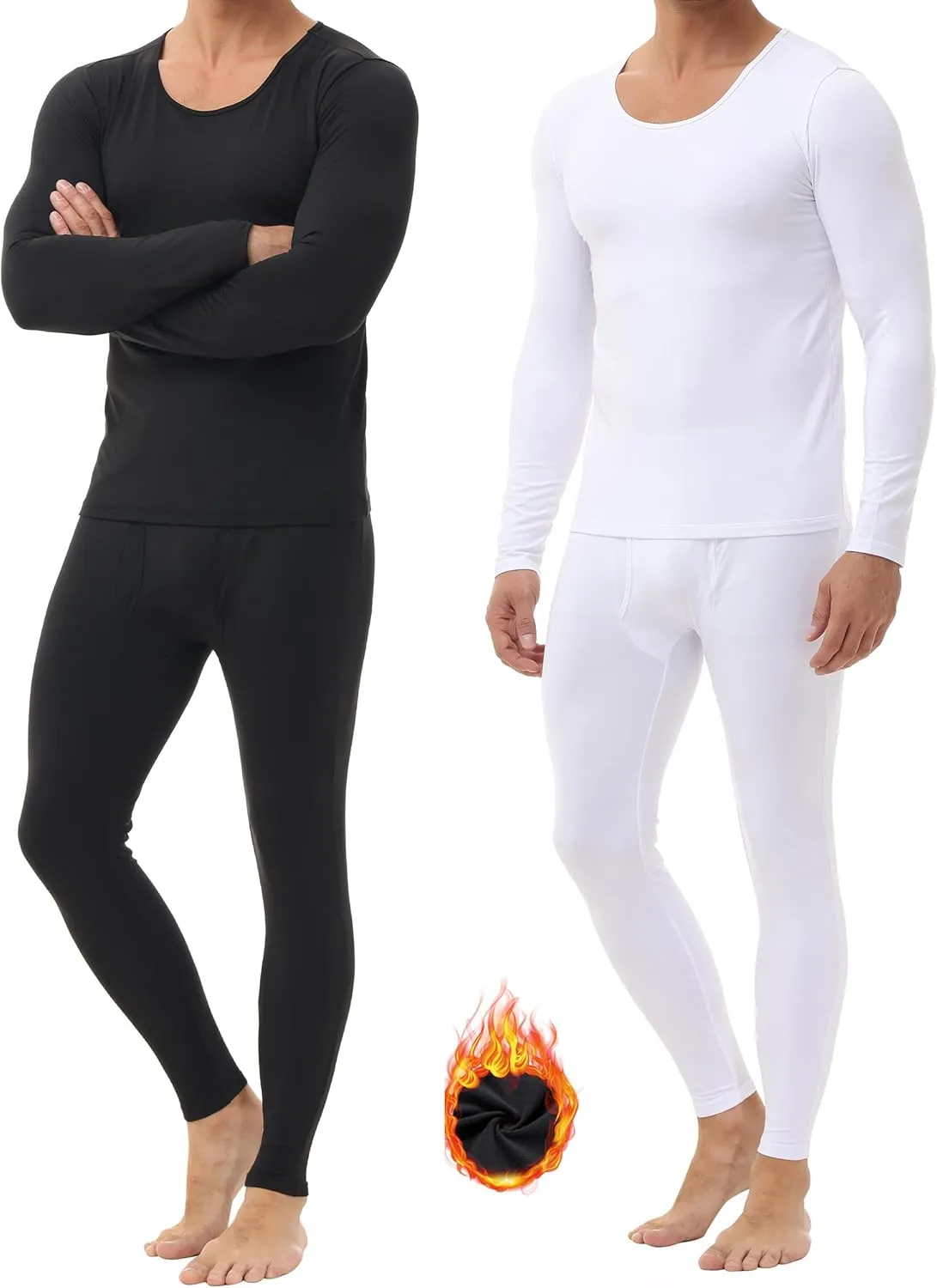 3 Pack Thermal Underwear for Men Long Johns Fleece Lined Soft and Warm Set Base Layer for Cold Weather