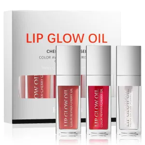 3 Set Plumping Lip Gloss - Transparent Toot Lip Oil Tinted, Glass Lip Glow Oil Fresh Texture & Non-sticky, Nourishing Repairing Lightening Lip Lines Lip Care Products (Set-C)
