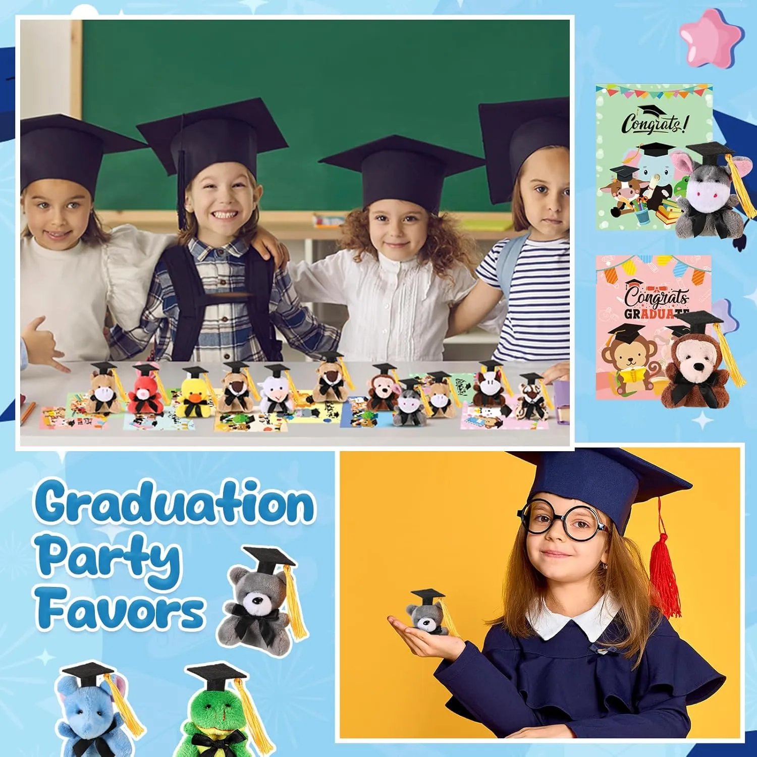 30 Set Graduation Gifts Mini Stuffed Animals Gift with Cards class of 2025 Stuffed Keychains for Exchange Gifts Graduation Party Favors