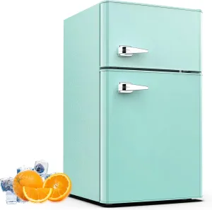 3.2 Cu.Ft Small Fridge with Freezer,Compact Refrigerator with 2 Doors,Mini Fridge with Adjustable Removable Glass Shelves for Bedroom,Dorm or Apartment,Green