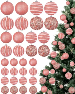 32 Pcs Christmas Hanging Balls - 3 Size Glitter Pearl & Sequin Xmas Tree Ornaments Pearl Balls for Xmas Trees Wreath Garland(Rose Gold)