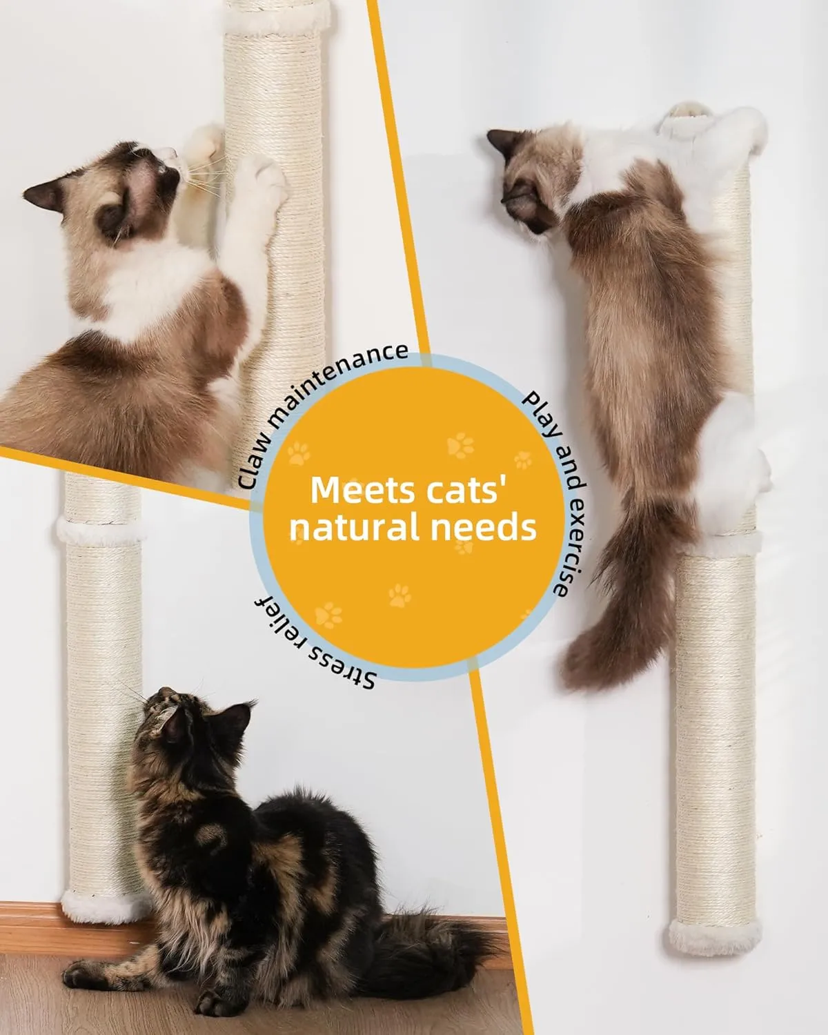 34" Cat Wall Scratcher, 2-Pack, Long Sisal Scratching Post, Wall Mounted Cat Furniture for Indoor Large Adult Cats