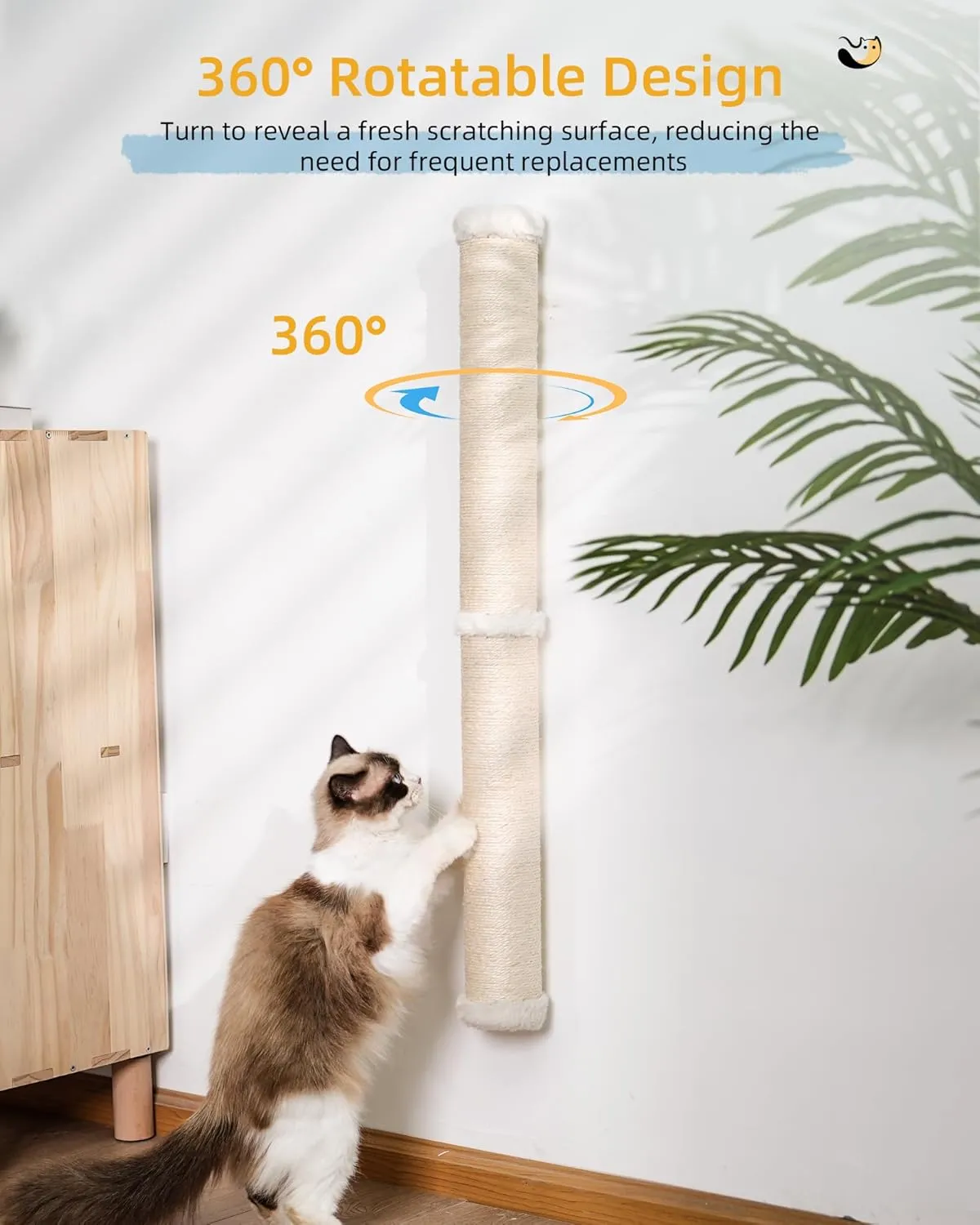 34" Cat Wall Scratcher, 2-Pack, Long Sisal Scratching Post, Wall Mounted Cat Furniture for Indoor Large Adult Cats