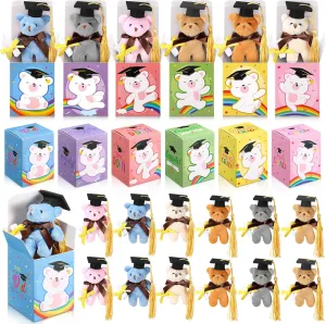 36 Set Mini Graduation Plush Bear with Graduation Gifts Box Graduation Stuffed Animal Keychain with Cap Gift Set for 2025 Graduation Party Graduation Decoration Supplies Classroom Exchange Gift