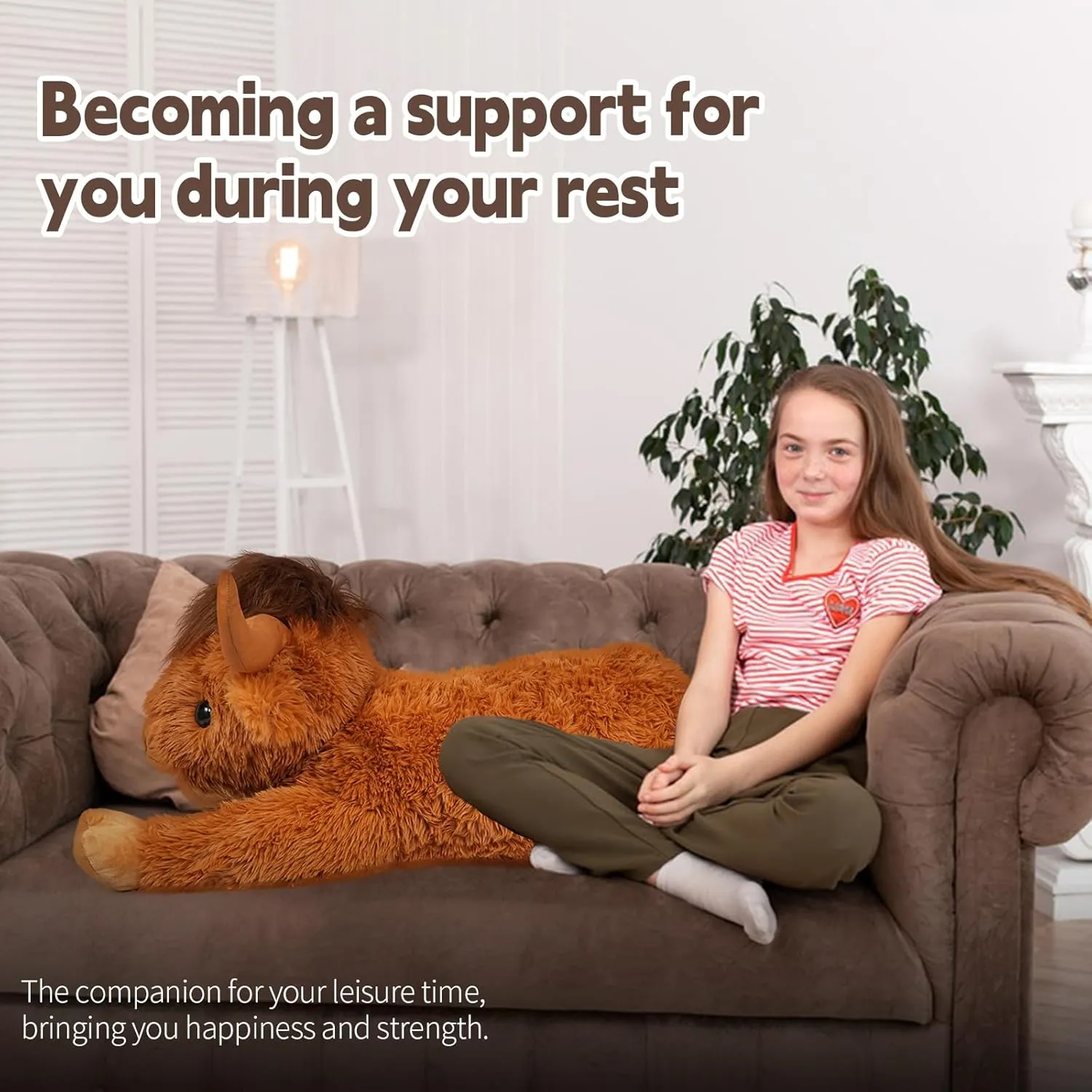 38.5 Inch Brown Giant Highland Cow Plush Stuffed Animal - Large Cow Pillow Gift for Kids and Adults, Couch & Bed Decor