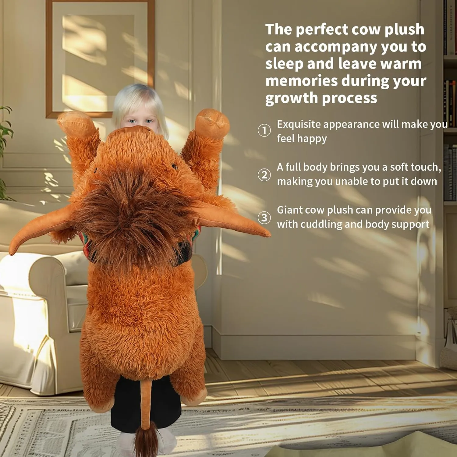 38.5 Inch Brown Giant Highland Cow Plush Stuffed Animal - Large Cow Pillow Gift for Kids and Adults, Couch & Bed Decor