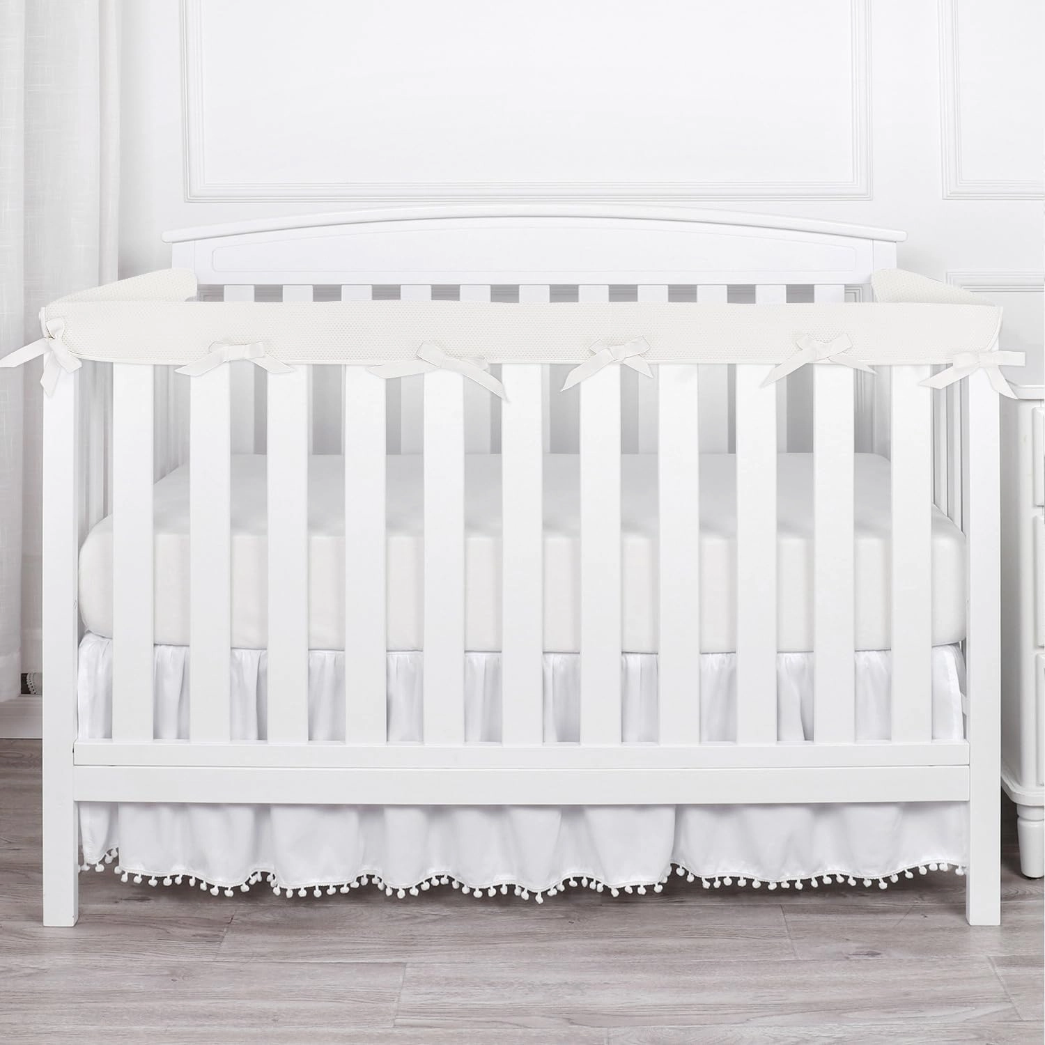3 in 1 Crib Rail Covers for Teething,Soft Breathable Anti-Collision Crib Teething Rail Cover Edge Protector Strip（2025 New） (4pc-White)