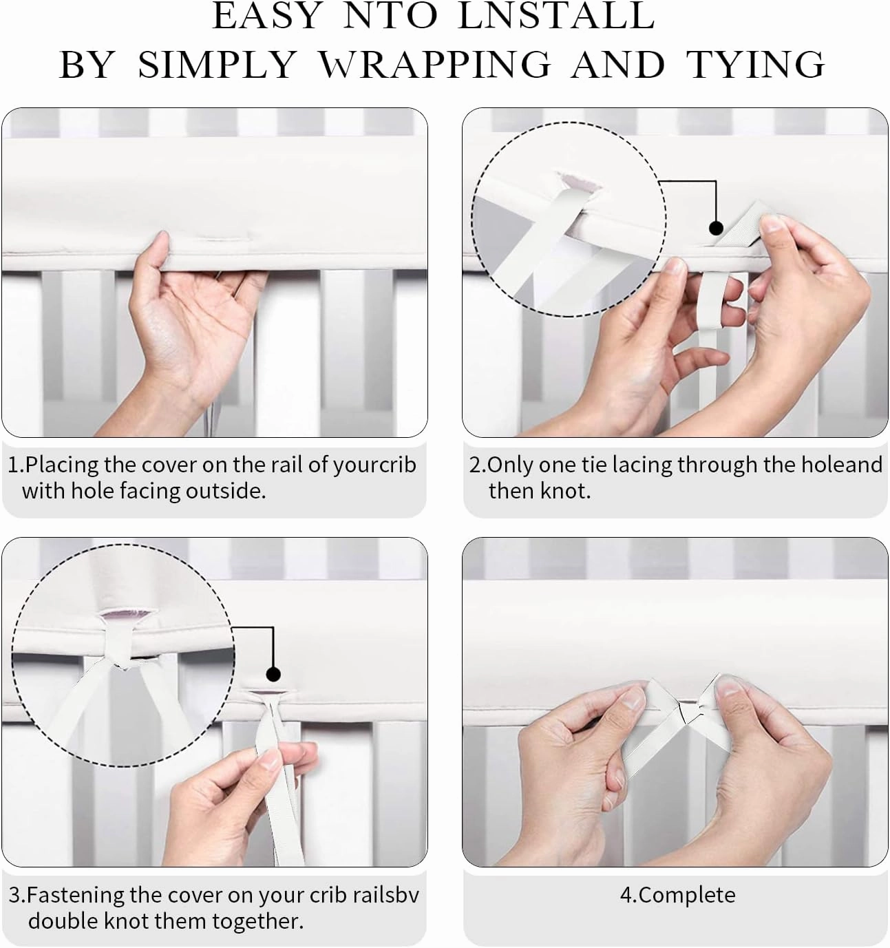 3 in 1 Crib Rail Covers for Teething,Soft Breathable Anti-Collision Crib Teething Rail Cover Edge Protector Strip（2025 New） (4pc-White)