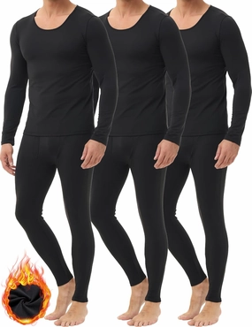 3 Pack Thermal Underwear for Men Long Johns Fleece Lined Soft and Warm Set Base Layer for Cold Weather