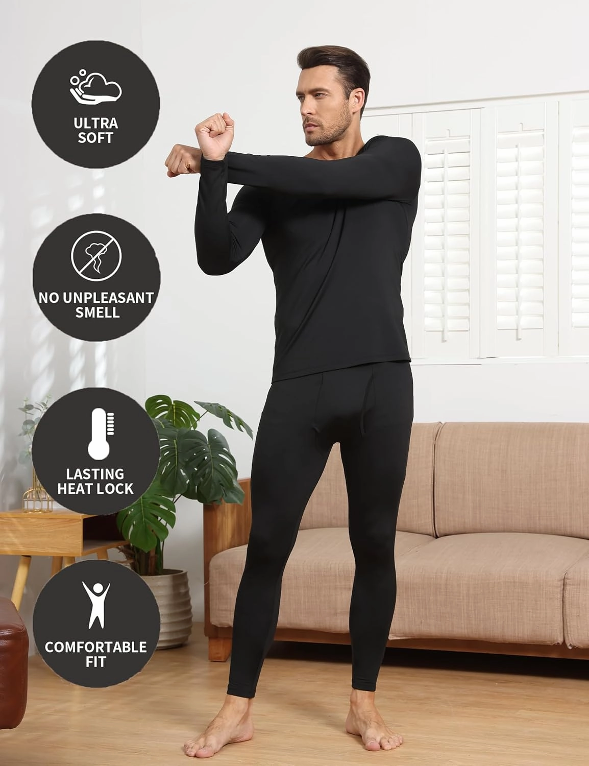 3 Pack Thermal Underwear for Men Long Johns Fleece Lined Soft and Warm Set Base Layer for Cold Weather
