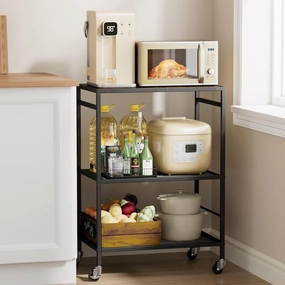 3-Tier Kitchen Cart with Adjustable Shelves - Microwave Storage Cart & Utility Rolling Organizer, Industrial Wheels for Small Spaces, 15.7"x23.6"x33.7" Kitchen Office Living Room Metal Rack