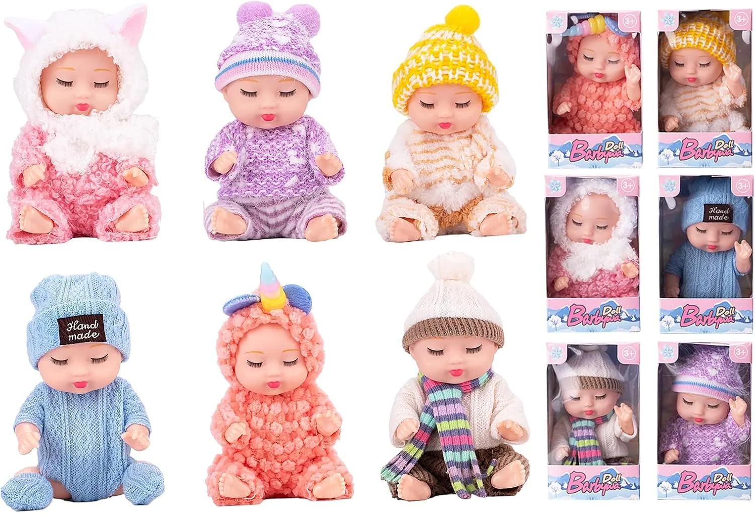 4 Inch Mini Baby Dolls 6pcs Gift Set Included Cute Small Baby Doll with Clothes Suitability Kids 3 and Up Birthday Christmas (Pink)