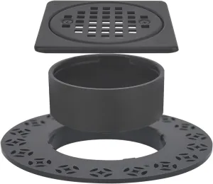 4” Matte Black Shower Drain Grate Kit Replacement - Compatible with Schluter Kerdi-Drain Flange - Square Shower Floor Drain with Adjustable Collar - 304 Stainless Steel Grate