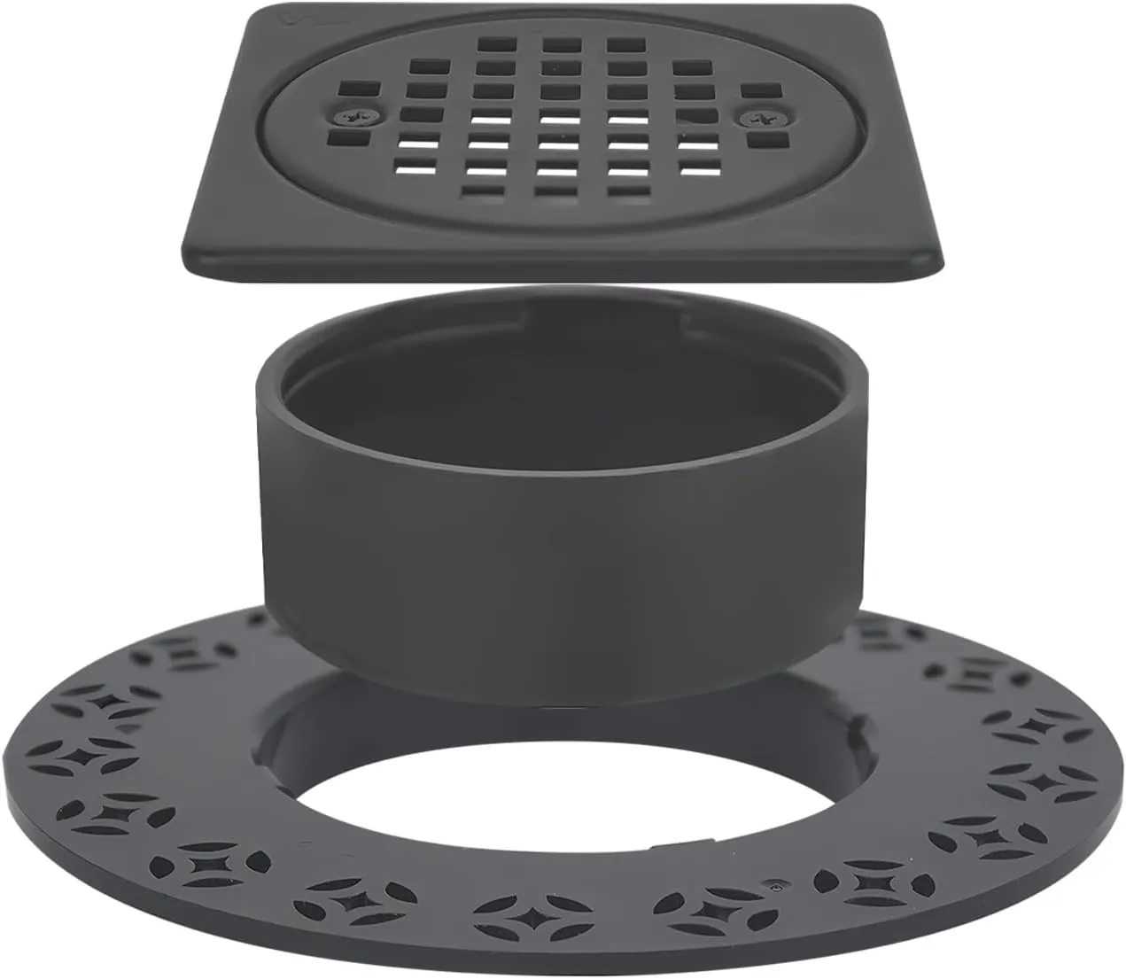 4” Matte Black Shower Drain Grate Kit Replacement - Compatible with Schluter Kerdi-Drain Flange - Square Shower Floor Drain with Adjustable Collar - 304 Stainless Steel Grate