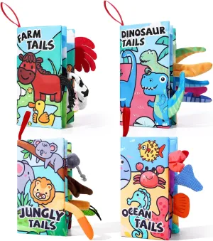4 Pack Baby Books 0-6 Months, 4PCS Crinkle Books for Babies, Touch and Feel Sensory Books for Babies, Infant Toys 0-6 Months, Soft Fabric Toy Shower Gift, Baby Crinkle Book - 4 Pack Blue