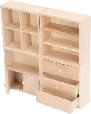 4 Pcs 1/12 Doll House Cabinet Set Simple Design Practical Lifelike Miniature Wooden Dollhouse Furniture Cabinet
