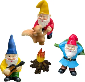 4 Pcs Dance Miniature Garden Gnomes Fairy Garden Gnome Accessories Campfire Little Gnome Outdoor Small Statue Gifts,Plant Pots Decor