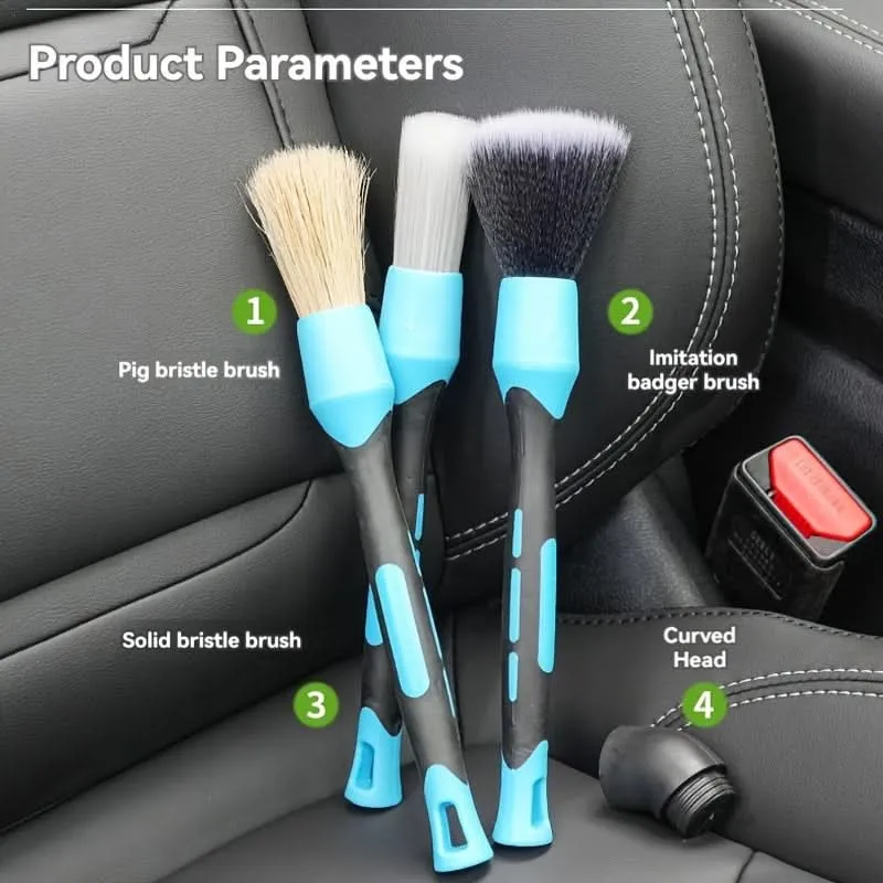 4-Piece Soft Bristle Detailing Brush Set – Flexible Head for Car Wheels