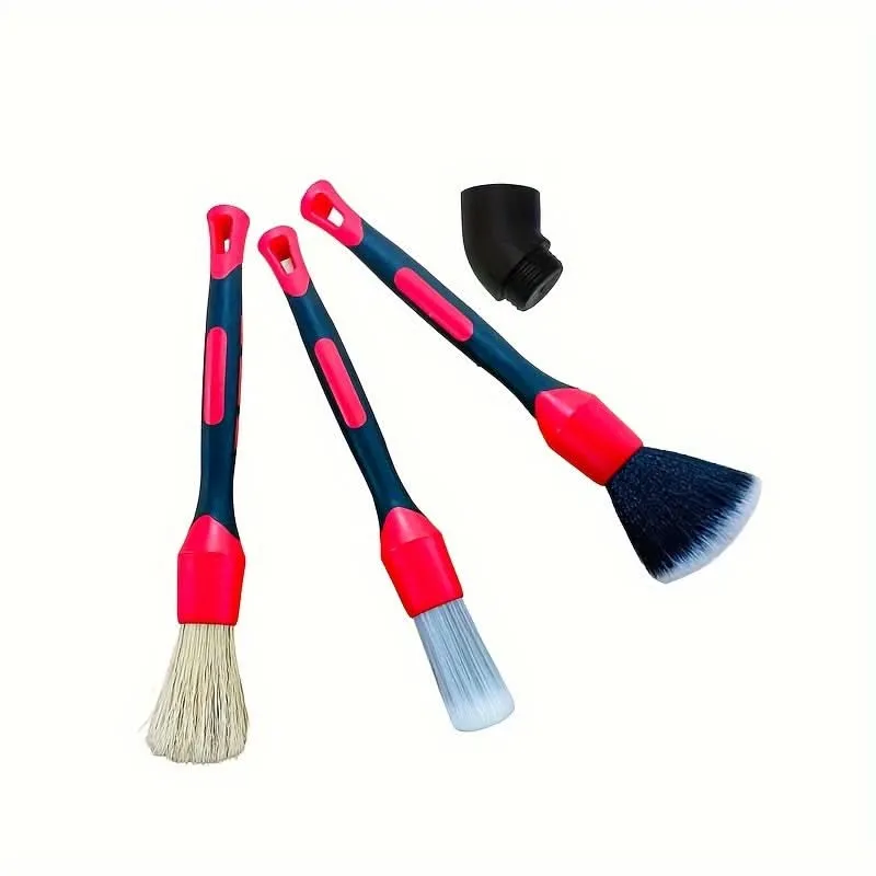 4-Piece Soft Bristle Detailing Brush Set – Flexible Head for Car Wheels